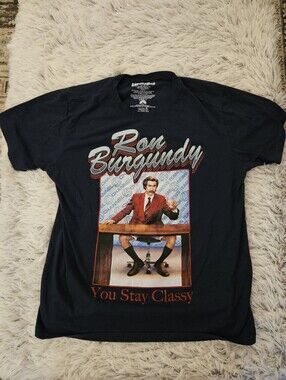 Anchorman Ron Burgundy You Stay Classy Graphic T-Shirt Size L Navy Licensed 2024